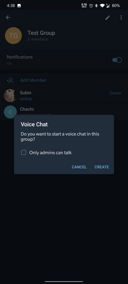 telegram voice chat only admins can talk
