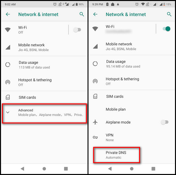 قم بتغيير DNS على Android 9 Pie والإصدارات الأحدث