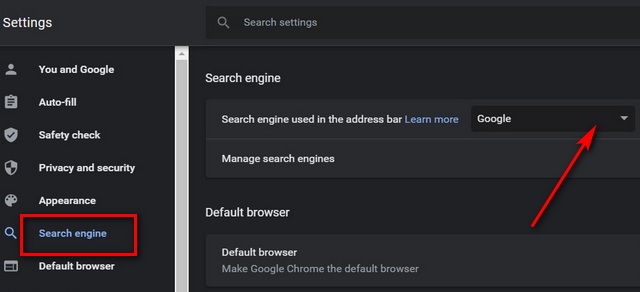 Change Default Search Engine in Chrome Windows