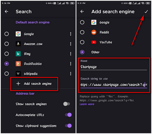 Change Default Search Engine in Firefox on Android