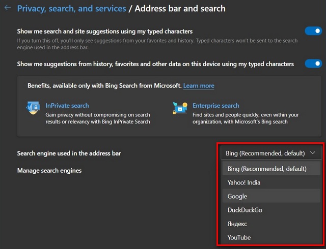 Change Default Search Engine in Microsoft Edge