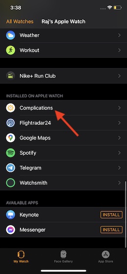 Choose the app you want to hide on Apple Watch