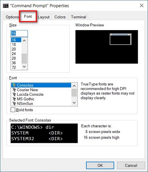 Customize Command Prompt Color and Font in Windows 10 - 98