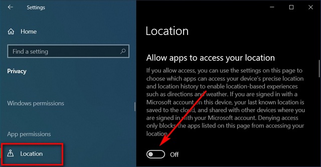 Disable Location Tracking in Windows 10