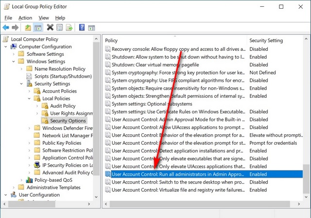 Disable User Account Control in Windows 10