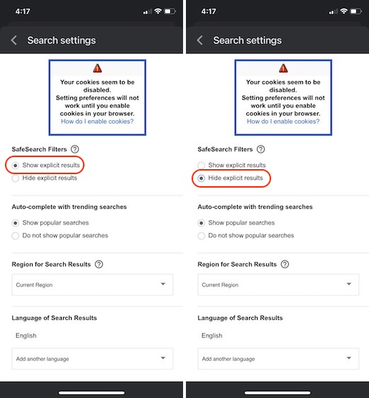 Enable or Disable Google SafeSearch on iOS 3