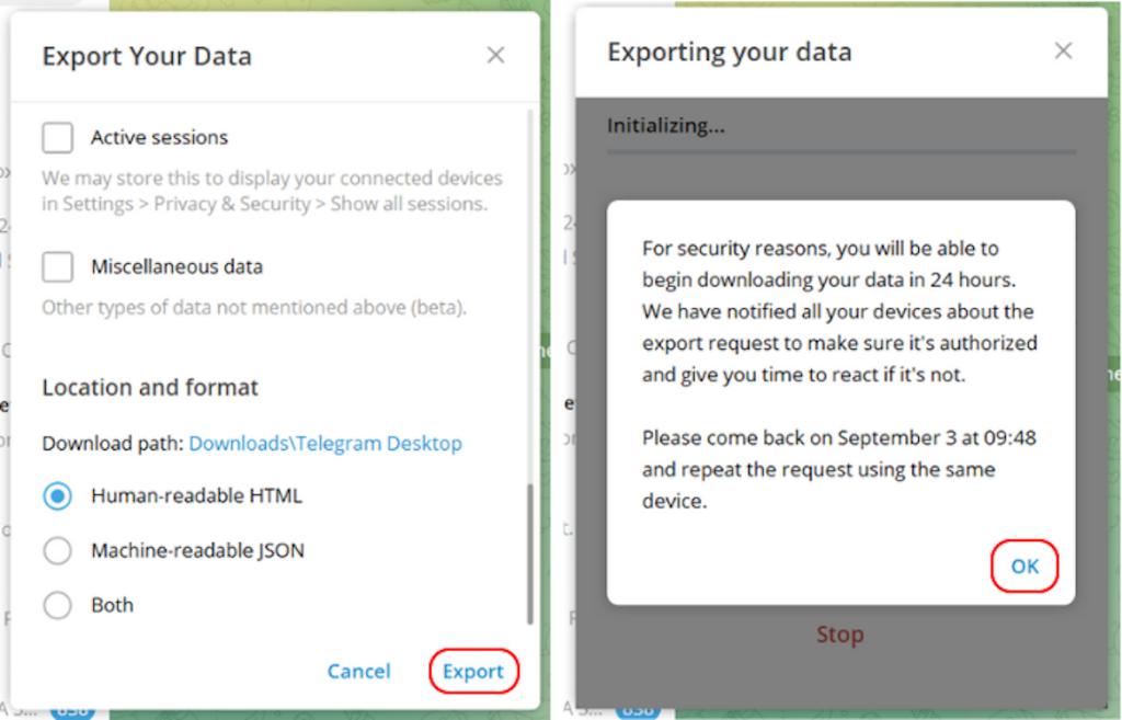 Exporting Telegram data