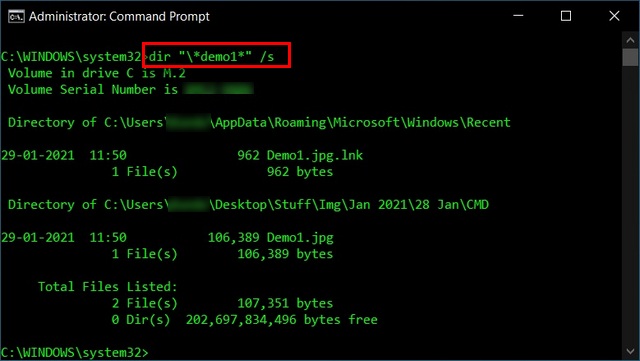 windows 10 command prompt list folder