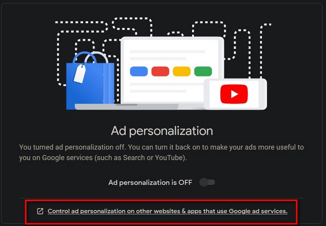 Control ad personalization on other websites