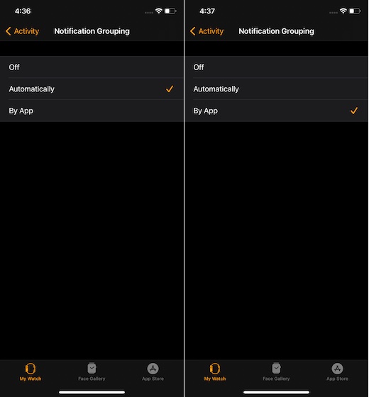 Manage notification grouping on Apple Watch