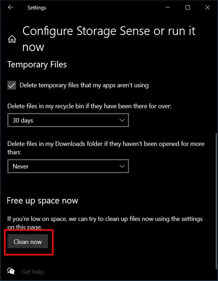 Delete Temporary Files in Windows 10