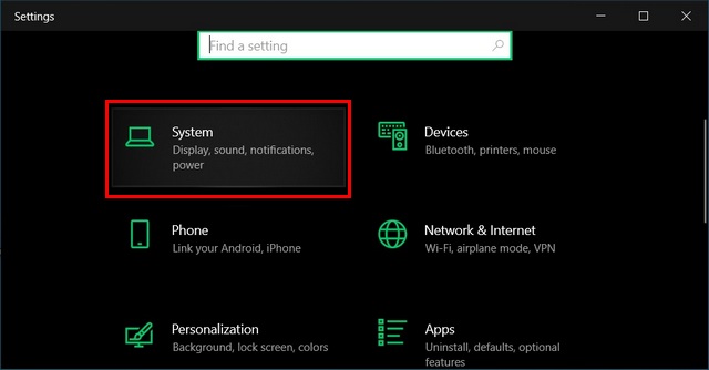 Windows 10 Settings > System