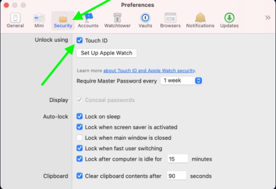 Настройте Touch ID в 1Password для Mac