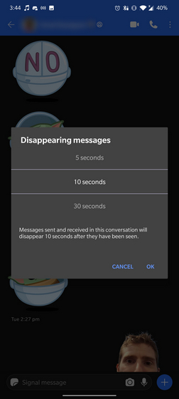 Signal Disappearing Messages