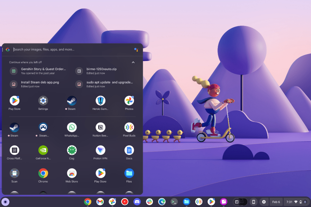 An image of ChromeOS desktop with launcher