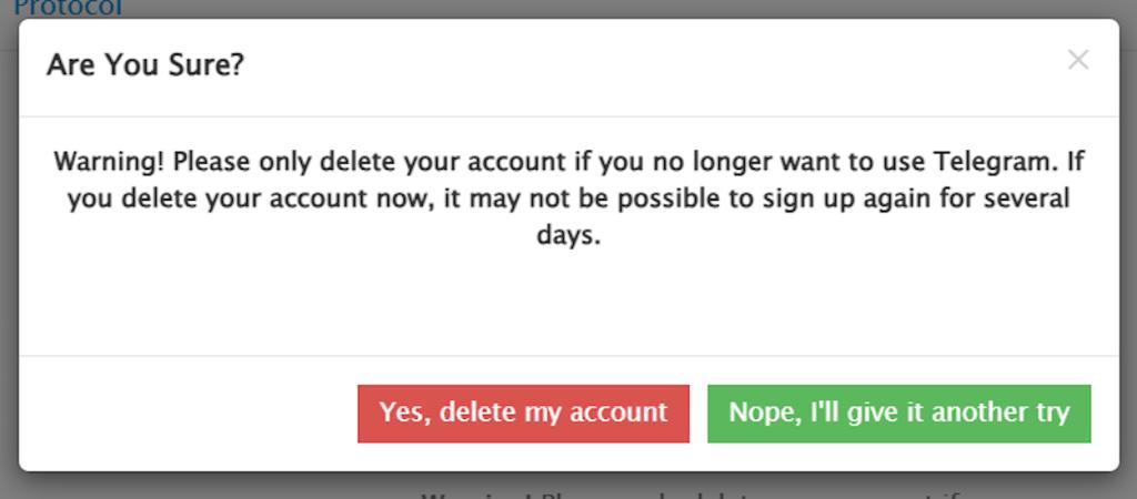 Telegram account deletion confirmation