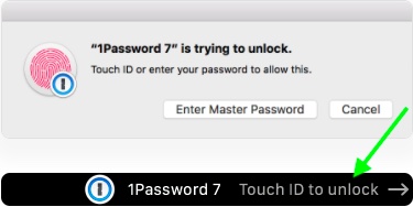 Используйте Touch ID, чтобы разблокировать 1Password