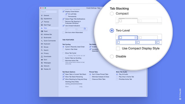 Vivaldi intorduces two level tab stacks