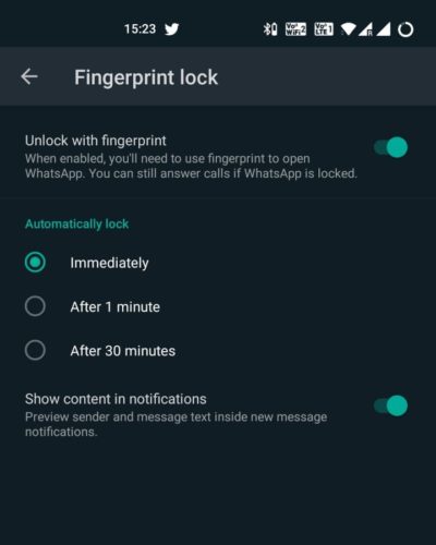 WhatsApp fingerprint lock