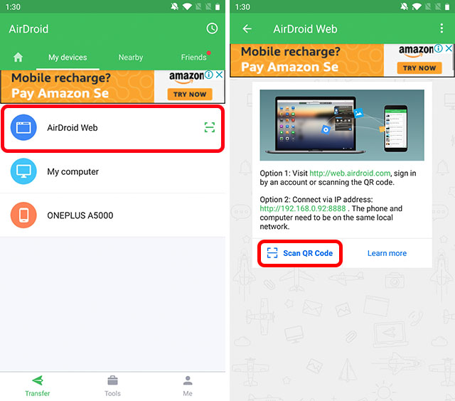 web airdroid scan qr code