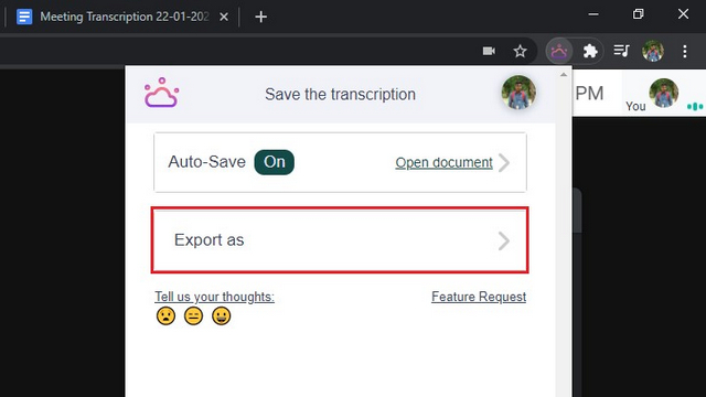 export transcription tactiq