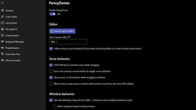 fancyzones settings