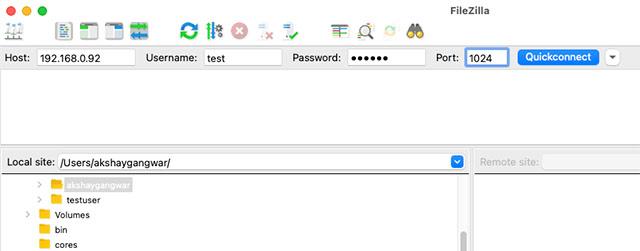 filezilla enter ftp server details