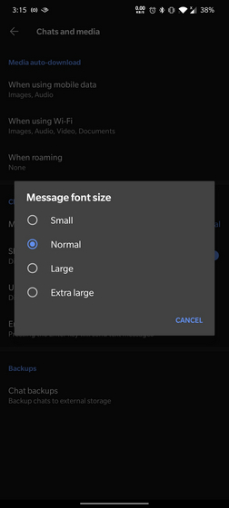 font size options