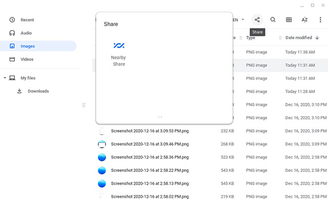 nearby share option chromebook