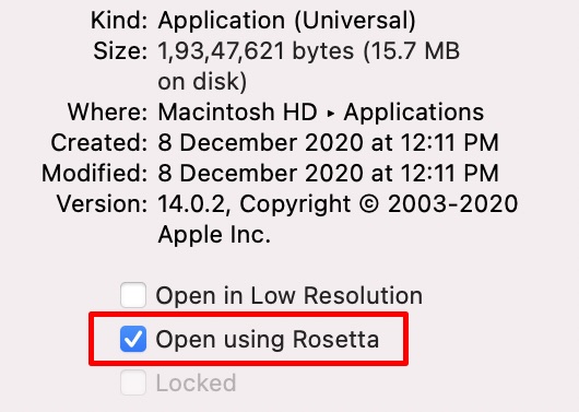 force apps to run with rosetta in m1 mac