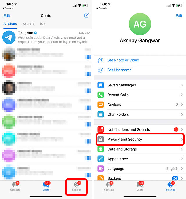 telegram app settings