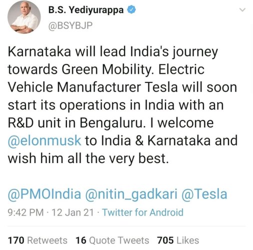 tesla india launch tweet