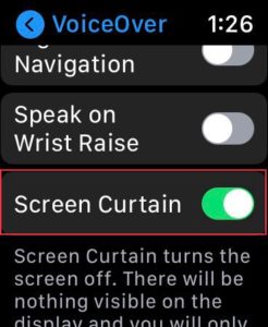voice over screen curtain iphone