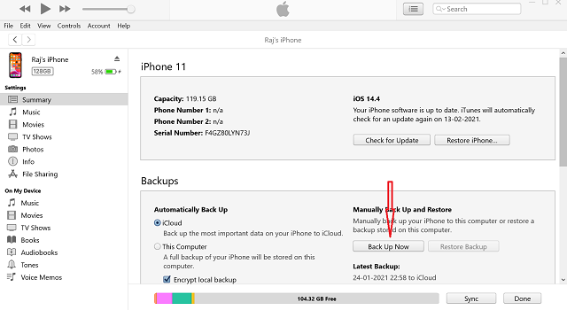 Back up your iPhone on Windows