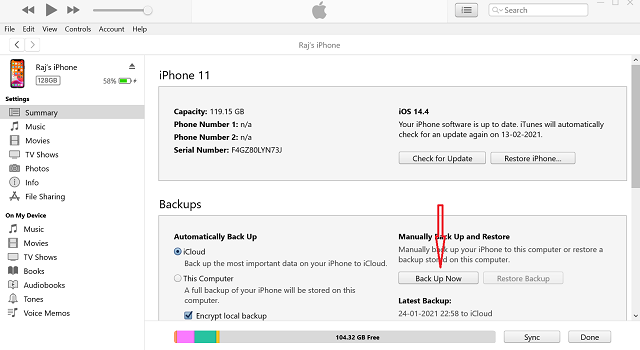 How to Encrypt Local Backups of iPhone or iPad on Windows - 67