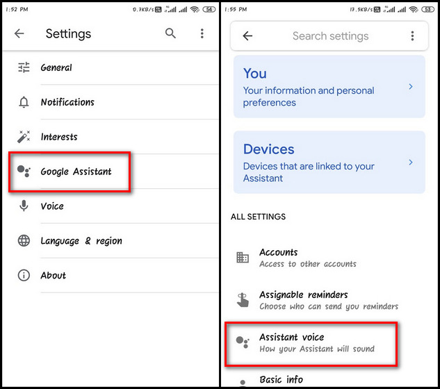 Ändern Sie die Sprache und Sprache von Google Assistant
