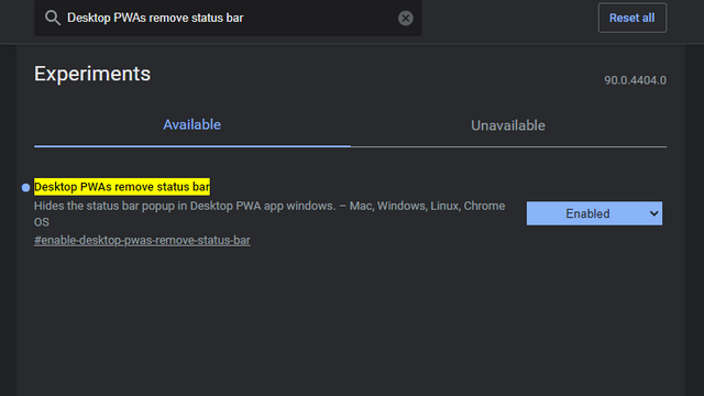 Desktop PWAs remove status bar flag
