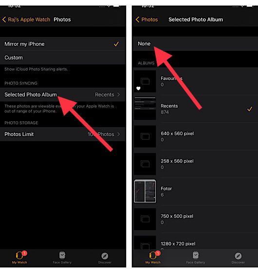 Disable photo syncing on Apple Watch