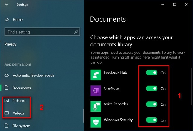 Enable or Disable File System Access for Apps in Windows 10