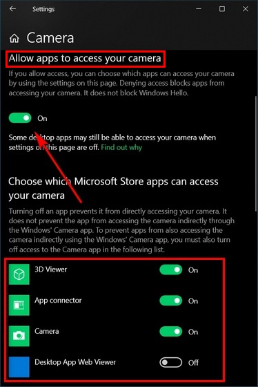 Enable/Disable Camera Permissions in Windows 10