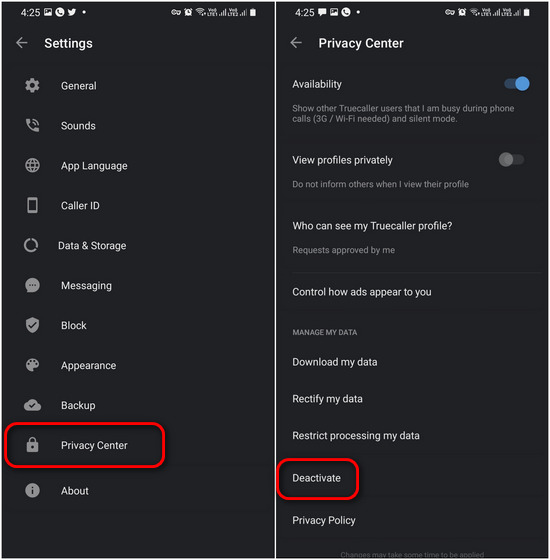 Deactivate Truecaller