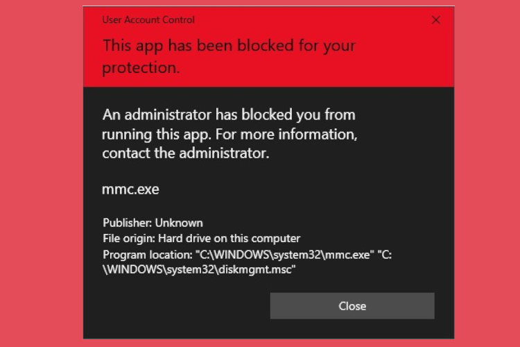 this app has been blocked by your system administrator