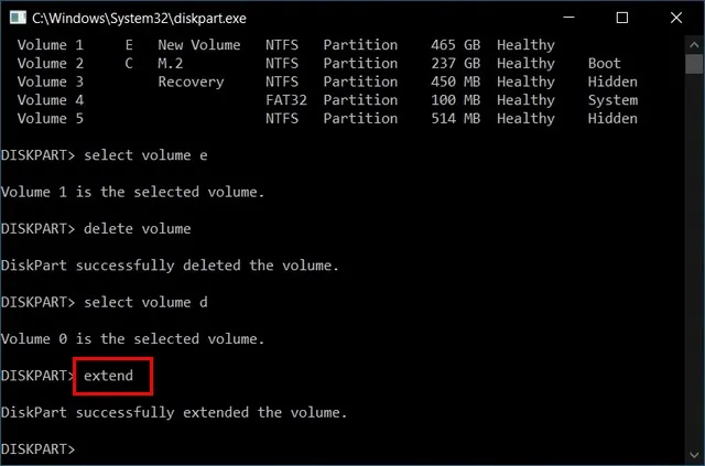 Merge Multiple Hard Disk Partitions Using Diskpart