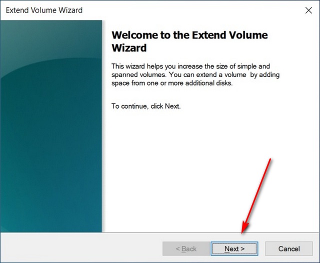 extend volume wizard