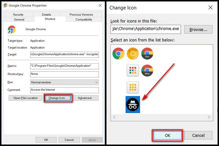 Google Chrome change shortcut icon