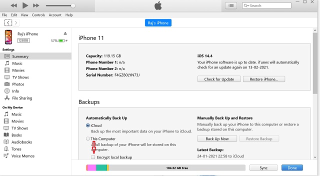 How to Encrypt Local Backups of iPhone or iPad on Windows - 69