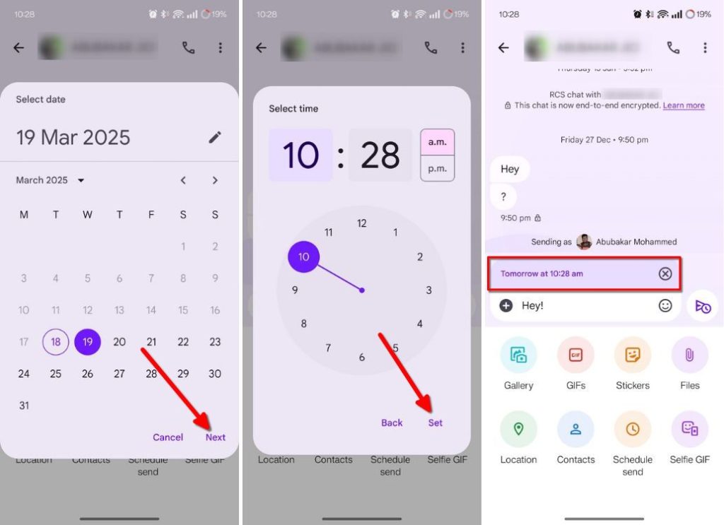 Set date and time and see the schedule label