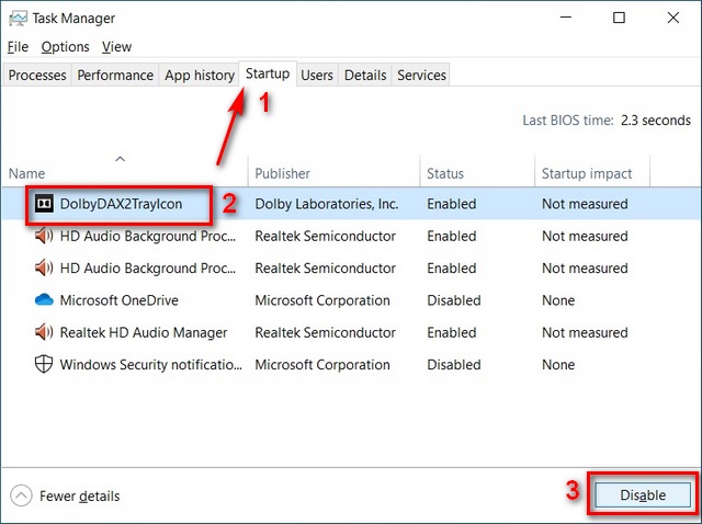 Use Task Manager to disable startup apps to improve battery life