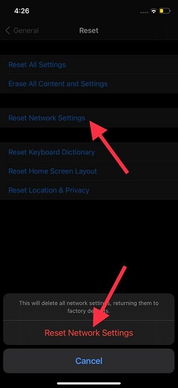Try Reset Network Settings on iPhone