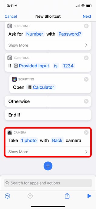 add camera action shortcuts